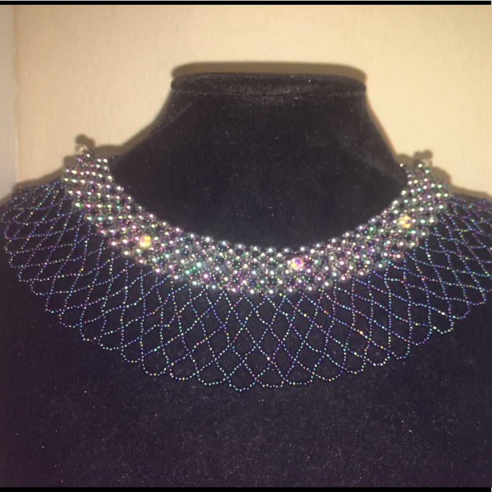 Navy Iridescent Peter Pan Collar Necklace - Picture 3 of 4